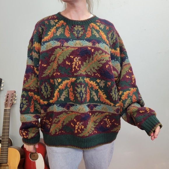VINTAGE New River Colorful Patterned Wool Sweater - Picture 1 of 10